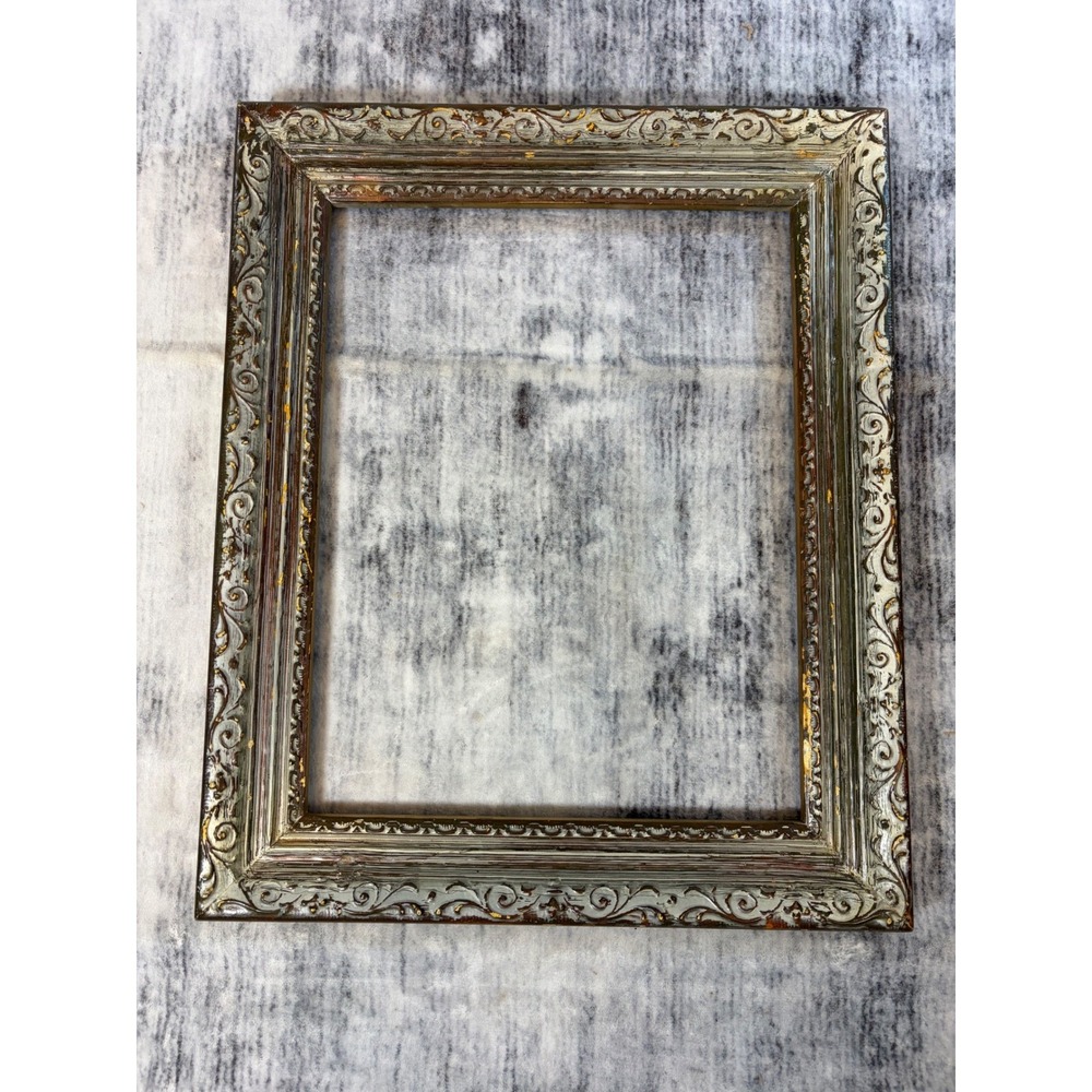 Vintage Ornate Sage Green Gold Gilt Wood Picture Frame Distressed Baroque 16x18